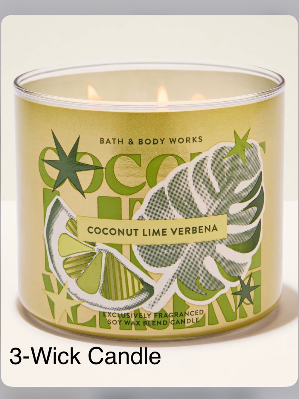 NEW! Bath & Body Works Coconut Lime Verbena 3-Wick Candle w Decorative Metal Lid